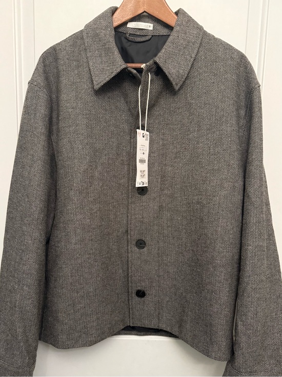 Zara Other - Zara NWT Wool Blend Tweed Shirt Jacket in Grey/Black Herringbone